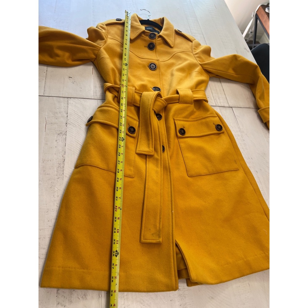 Moda International Mustard Yellow Wool Blend Belted Trench Coat Womens Sz 10 - Picture 5 of 9